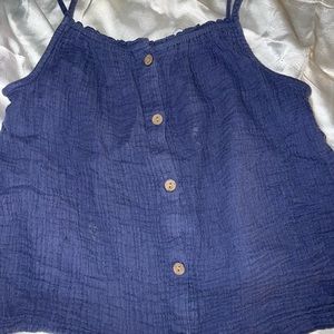 super cute blue tank with wooden buttons